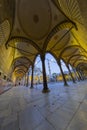 The Blue Mosque in Istanbul, Turkey.fisheye wide-angle panorama. Royalty Free Stock Photo