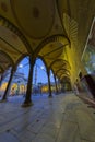 The Blue Mosque in Istanbul, Turkey.fisheye wide-angle panorama. Royalty Free Stock Photo