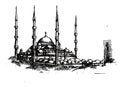 blue mosque in Istanbul vector freehand hand drawn black and white sketch