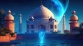 Blue Mosque with Lightning and Moon in 3d