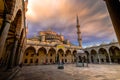 Blue mosque with moving sunset cloud