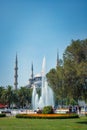 The Blue Mosque nestled within the lush Sultan Ahmet Park in Istanbul, Turkey