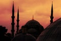 Blue Mosque shot from the Aya Sofya / Agia Sofia during dawn Royalty Free Stock Photo
