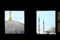 Blue mosque (Sultan Ahmet Cami) view from Agia Sophia windows. Istanbul, Turkey