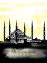 Blue Mosque Sultanahmet camii Istanbul illustration and text illustration