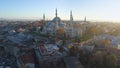 The Blue Mosque Sultanahmet in Istanbul, Turkie. Aerial drone view Shot. Blue sky, sunset.