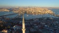 The Blue Mosque Sultanahmet in Istanbul, Turkie. Aerial drone view Shot. Blue sky, sunset.