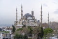 The Blue mosque (Sultanahmet mosque) in winter day with snow in Istanbul, Turkey. Snow storm in Turkey. Royalty Free Stock Photo
