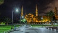 Blue Mosque timelapse hyperlapse at night with golden illumination, Istanbul