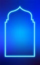 Blue mosque window frame in neon style.