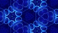 Blue motion design background with symmetrical floral pattern. Abstract sci-fi background with glow particles form