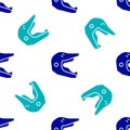 Blue Motocross motorcycle helmet icon isolated seamless pattern on white background. Vector Illustration