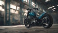 Vehicle Motorcycle parked in garage with blue color Royalty Free Stock Photo