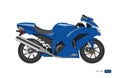 Blue motorcycle in realistic style. Side view. Detailed image of bike on white background Royalty Free Stock Photo