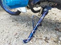 A blue motorcycle stick made from iron. Royalty Free Stock Photo