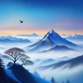 A blue mountain a beautiful landscape hand painting in image design