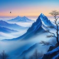 A blue mountain a beautiful landscape hand painting in image design