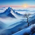 A blue mountain a beautiful landscape hand painting in image design