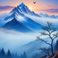 A blue mountain a beautiful landscape hand painting in image design