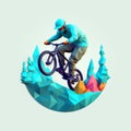 Blue Mountain Bike Riding In Low Poly Environment With Expressive Character Design Royalty Free Stock Photo