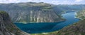 Blue mountain lake panoramic landscape, Norway, Ringedalsvatnet lake Royalty Free Stock Photo