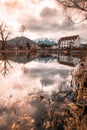 blue mountain lake with reflection in Puchberg am Schneeberg in lower Austria Royalty Free Stock Photo