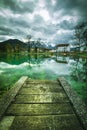 blue mountain lake with reflection in Puchberg am Schneeberg in lower Austria Royalty Free Stock Photo