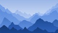 Blue mountain landscape. Mountains misty silhouettes, panoramic hills. Majestic peak ranges horizon, hiking vector