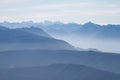 Blue mountain range with peaks and valleys. Royalty Free Stock Photo