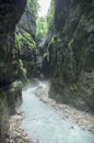 Blue mountain river with clear water on the background of rocks Royalty Free Stock Photo