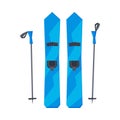 Blue Mountain Skis and Sticks, Outdoor Winter Sport Equipment Vector Illustration