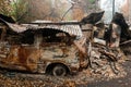 Australian bushfire aftermath: Burnt car carcass Royalty Free Stock Photo