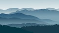 Blue mountains in the fog. Vector illustration.