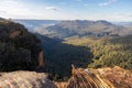 Blue Mountains lookout over Jamison Valley and distant cliffs Royalty Free Stock Photo