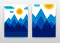 Blue mountains and yellow sun business design for annual report, brochure, flyer, poster. Mountans and sun landscape background