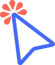 Blue mouse arrow clicking with red loading symbol representing buffering, waiting, downloading or processing data