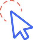 Blue mouse arrow cursor clicking with dotted red lines representing movement or selection, ideal for representing user