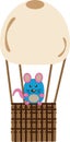 Blue mouse sits on basket balloons illustration
