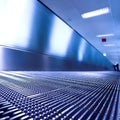 Blue moving escalator in the office hall Royalty Free Stock Photo