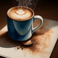 Blue mug coffee-stained artistic sketch image