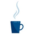 blue mug with hot drink and steam, flat vector illustration isolated.