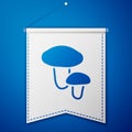 Blue Mushroom icon isolated on blue background. White pennant template. Vector