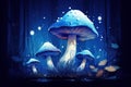 Blue mushroom illustration. Generate Ai