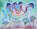 Blue mushrooms in psychedelia.