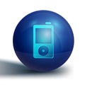 Blue Music player icon isolated on white background. Portable music device. Blue circle button. Vector Royalty Free Stock Photo