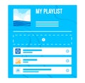 Blue music playlist interface with song titles and icons. Digital music streaming service concept vector illustration
