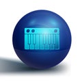 Blue Music synthesizer icon isolated on white background. Electronic piano. Blue circle button. Vector Illustration