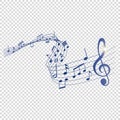 Blue musical notes melody on transparent background