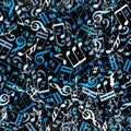 Blue musical notes seamless background with grunge texture. Royalty Free Stock Photo