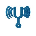 Blue Musical tuning fork for tuning musical instruments icon isolated on transparent background.